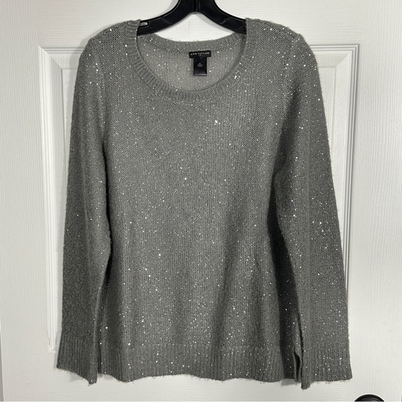 Ann Taylor size XL gray sparkly open weave sweater, lightweight, date night - Picture 1 of 10